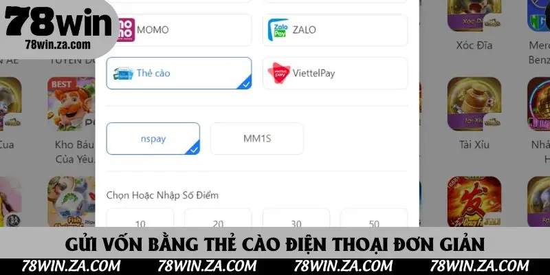 Gửi vốn bằng thẻ cào điện thoại đơn giản